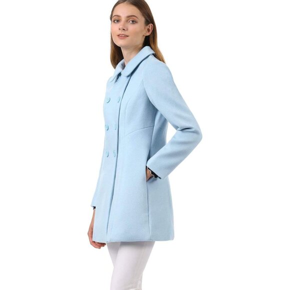 ✨Women's Blue Peter Pan Collar Double Breasted Winter Long Trench Pea Coats - Picture 4 of 7